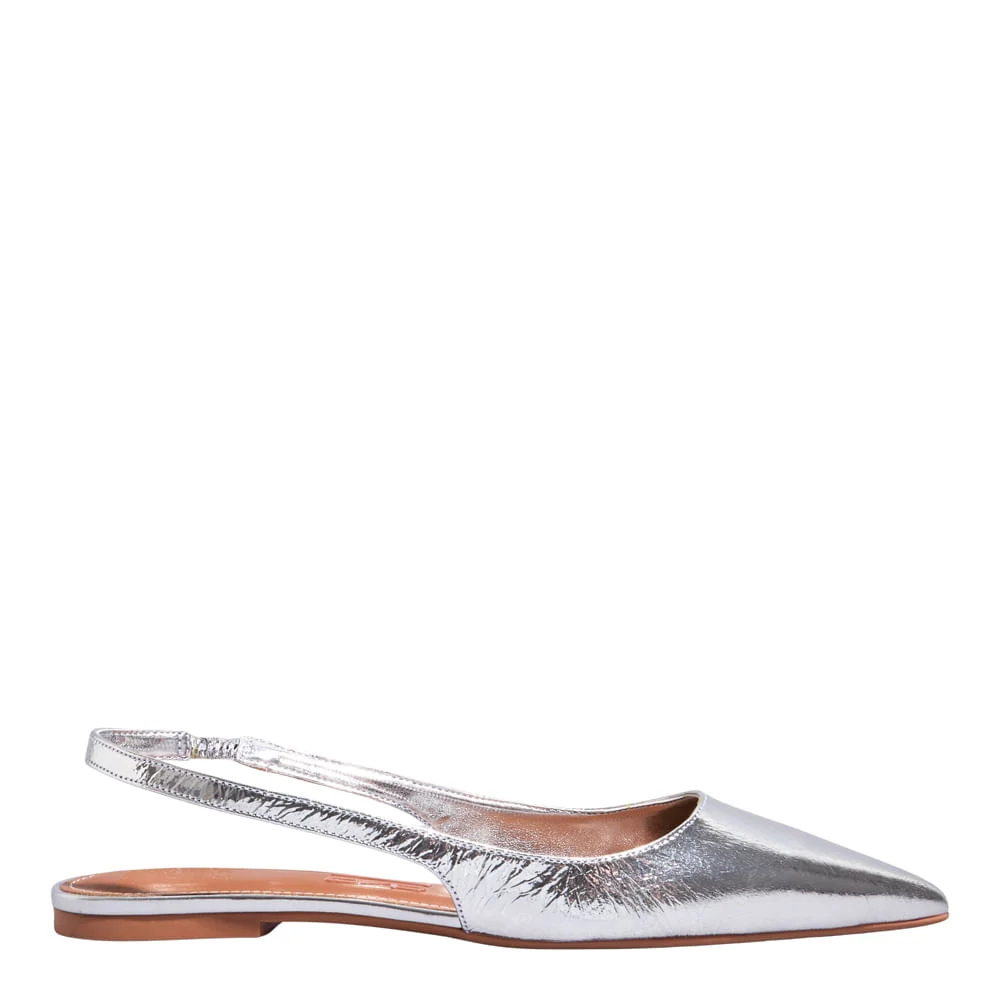 Sapatilha Slingback Couro Metalizado Prata Bico Fino - vista 1 de 4