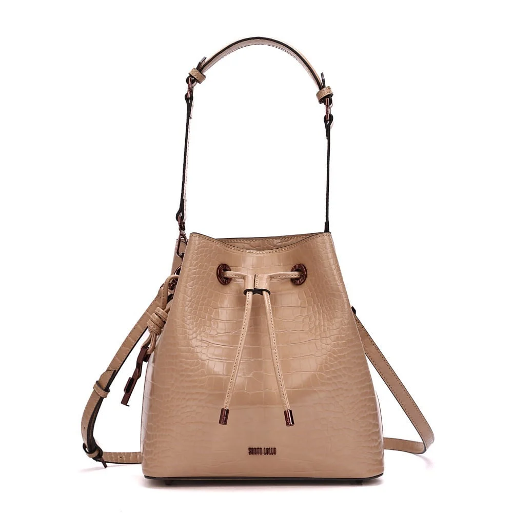 Bolsa Bucket Croco Bege Alça Dupla - vista 1 de 7