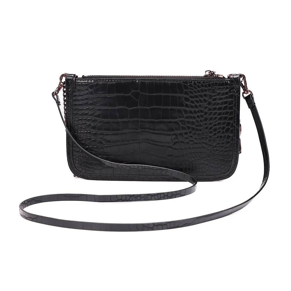Bolsa Clutch Croco Preto Alça Transversal - vista 5 de 7
