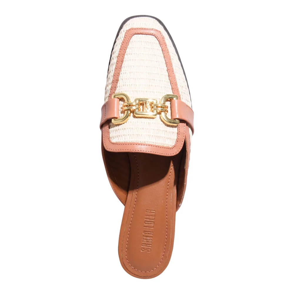 Mocassim Mule Palha Bege Bico Quadrado - vista 4 de 5