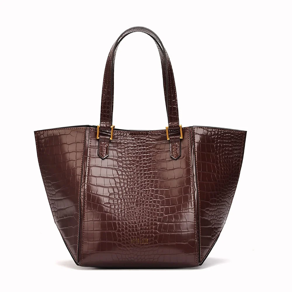 Bolsa Shopper Croco Marrom Dark Alça Ombro - vista 1 de 8