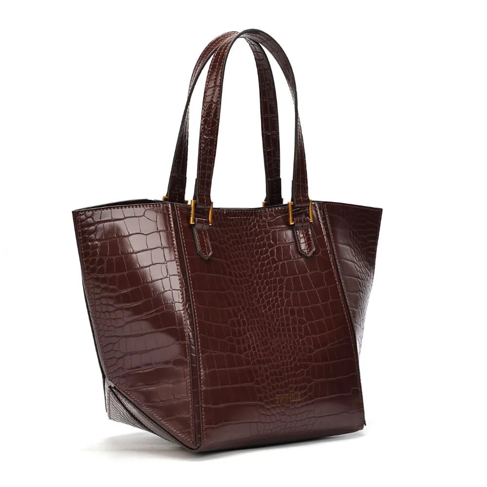 Bolsa Shopper Croco Marrom Dark Alça Ombro - vista 2 de 8