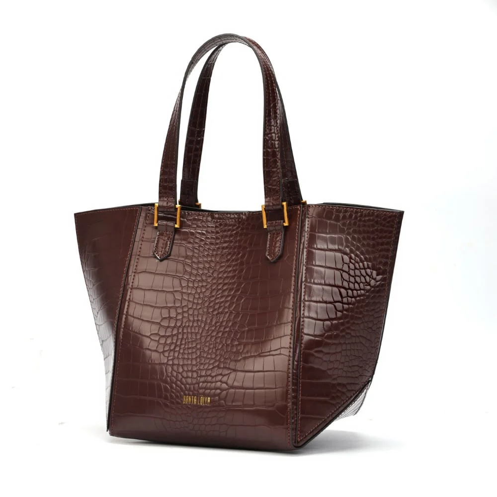 Bolsa Shopper Croco Marrom Dark Alça Ombro - vista 3 de 8