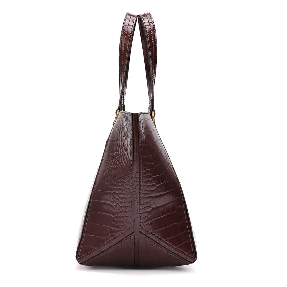 Bolsa Shopper Croco Marrom Dark Alça Ombro - vista 4 de 8