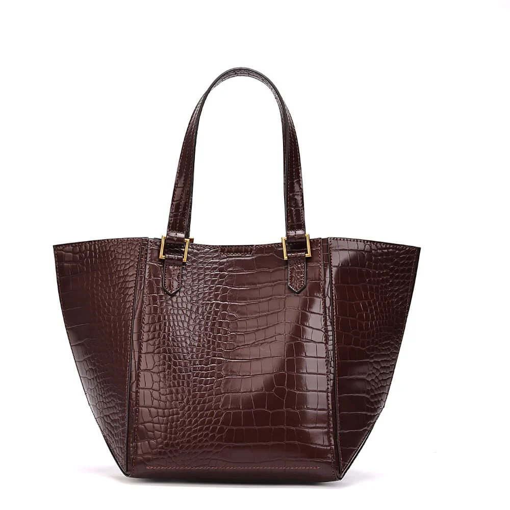 Bolsa Shopper Croco Marrom Dark Alça Ombro - vista 5 de 8