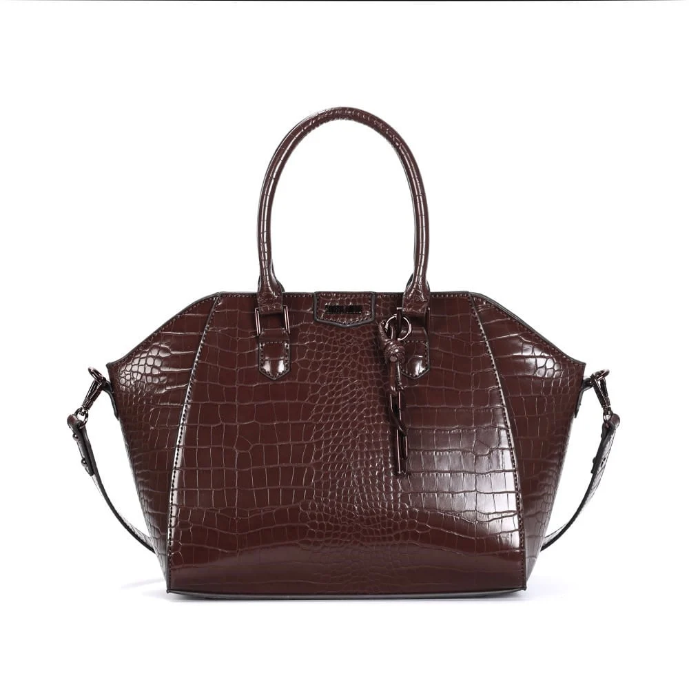 Bolsa Croco Marrom Dark Alça Dupla - vista 1 de 3