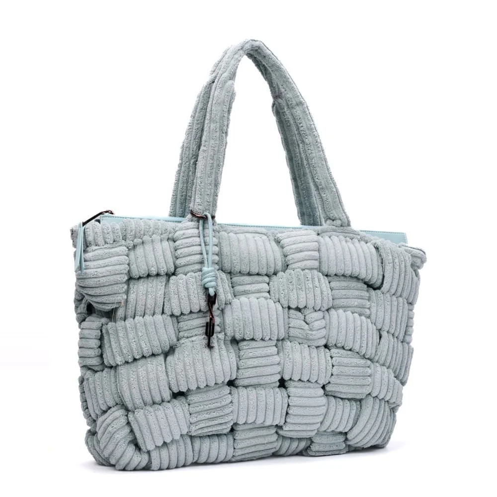 Bolsa Grande Atoalhado Azul Alça Ombro - vista 2 de 7