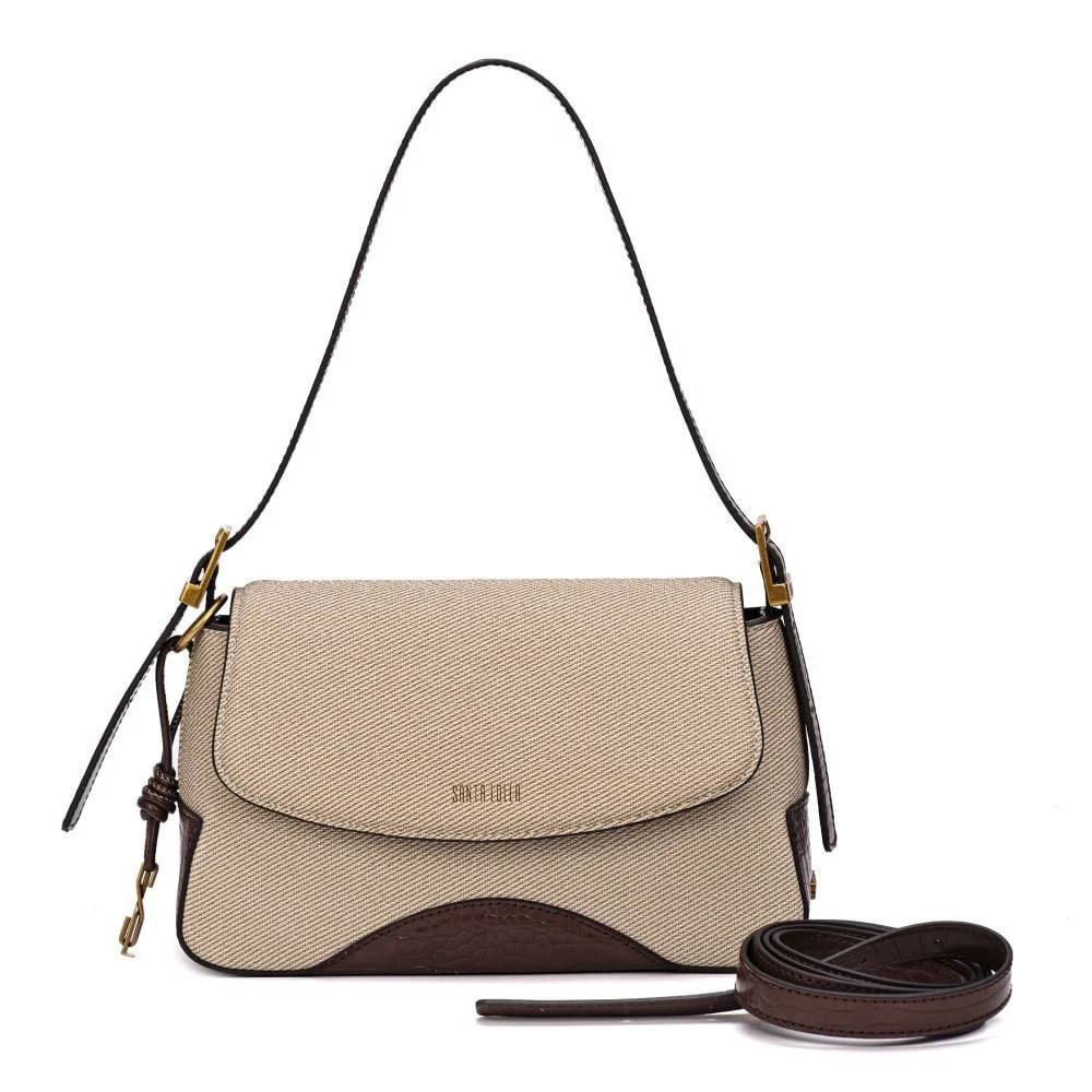 Bolsa Baguete Material Canvas Bege Alça Ombro - vista 1 de 7