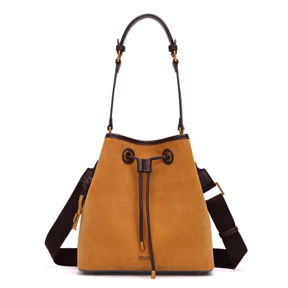 Bolsa Bucket Camurça Amarelo Mostarda Alça Dupla - vista 1 de 8