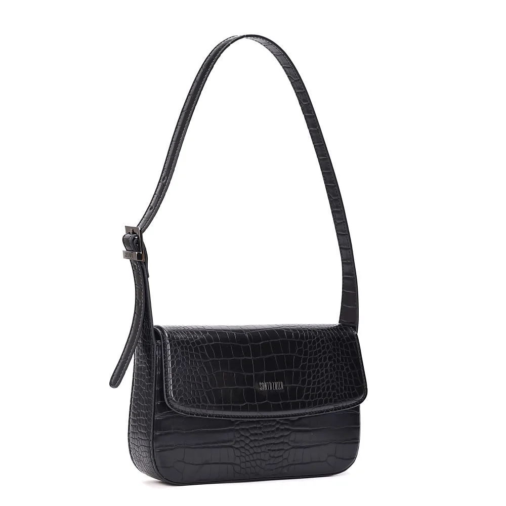 Bolsa Croco Preta Alça Ombro - vista 2 de 7
