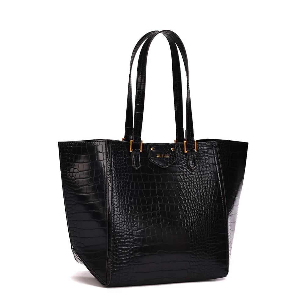 Bolsa Grande Croco Preta Alça Ombro - vista 2 de 8