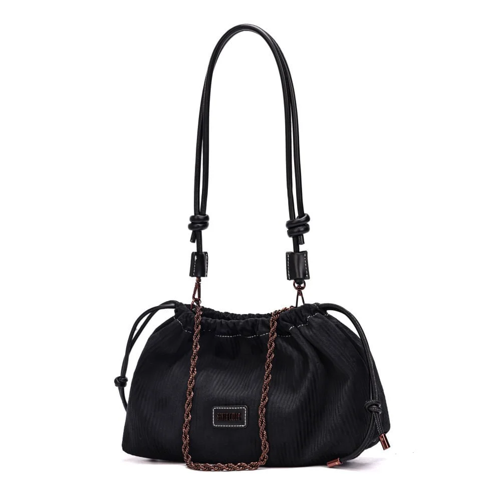 Bolsa Veludo Cotele Preto Alça Ombro - vista 1 de 5