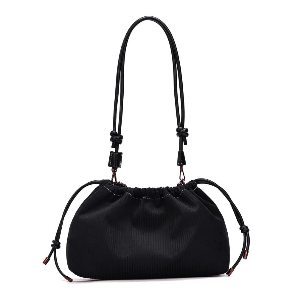 Bolsa Veludo Cotele Preto Alça Ombro - vista 3 de 5