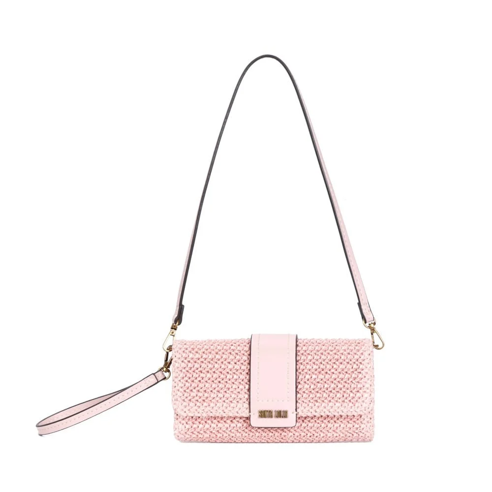 Bolsa Carteira Pequena Tramado Rosa Baby Pink Alça de Ombro - vista 1 de 3