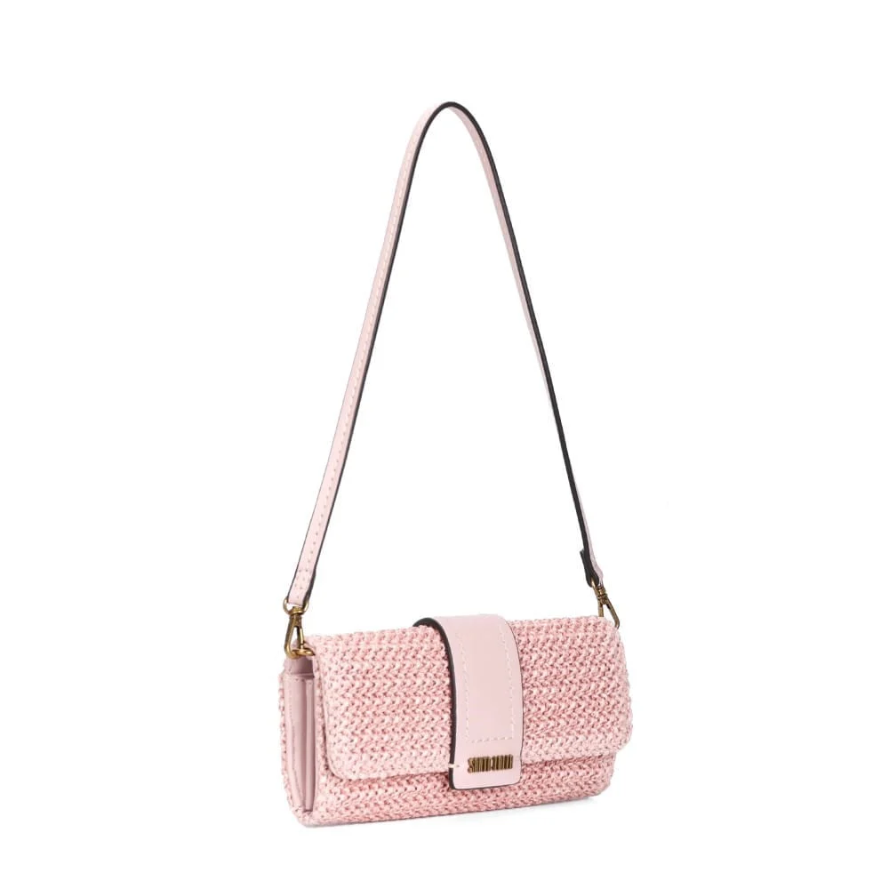 Bolsa Carteira Pequena Tramado Rosa Baby Pink Alça de Ombro - vista 2 de 3