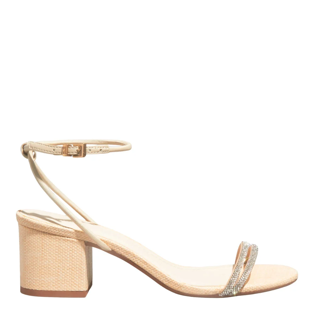 Sandália Napa Soft Off White Salto Bloco Brilho - vista 1 de 3