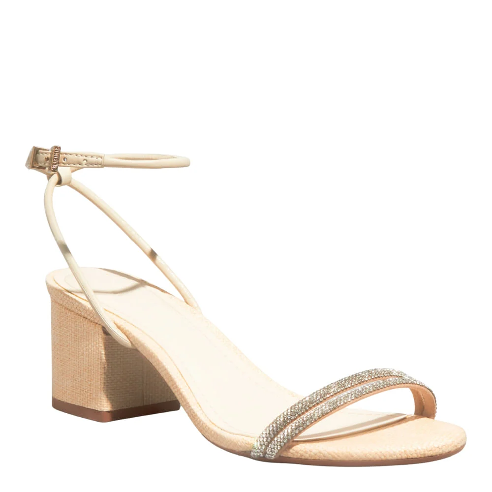 Sandália Napa Soft Off White Salto Bloco Brilho - vista 2 de 3
