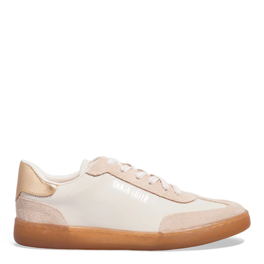 Tênis Couro Camurça Bege Biscuit Recortes - vista 1 de 5