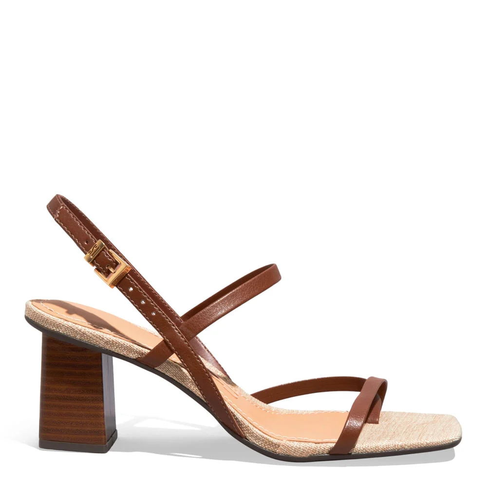 Sandália Napa Soft Salto Grosso Caramelo - vista 1 de 3