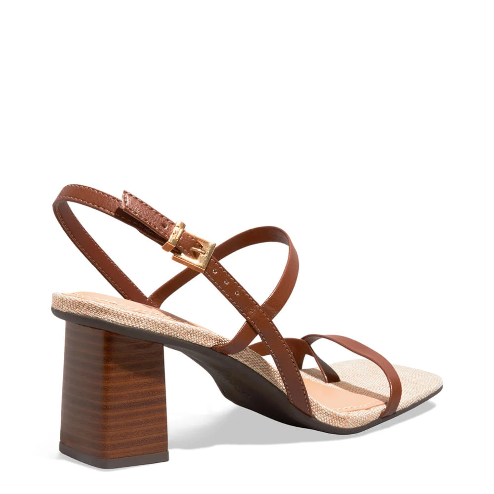 Sandália Napa Soft Salto Grosso Caramelo - vista 3 de 3