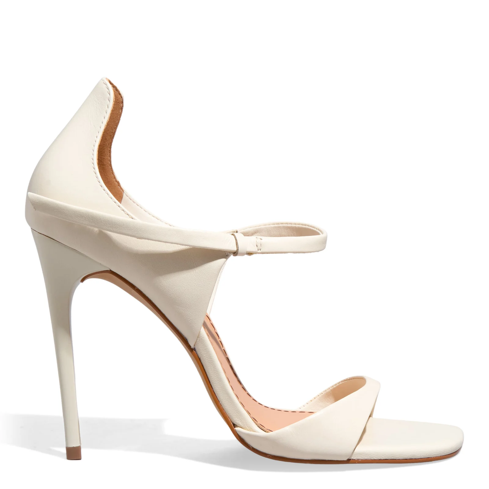 Sandália Meia Pata Couro Pelica Salto Fino Off White - vista 2 de 4