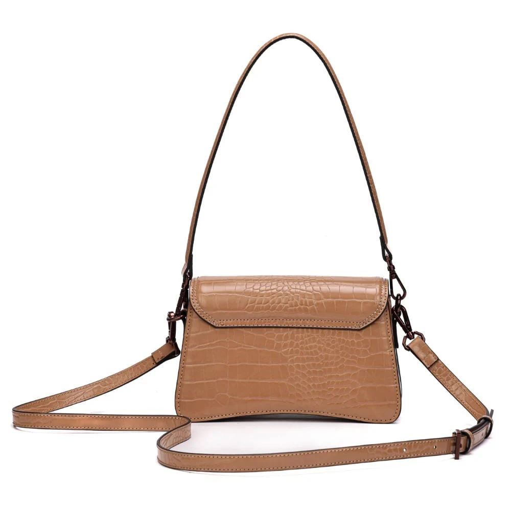 Bolsa Pequena Croco Bege Alça Dupla - vista 5 de 8