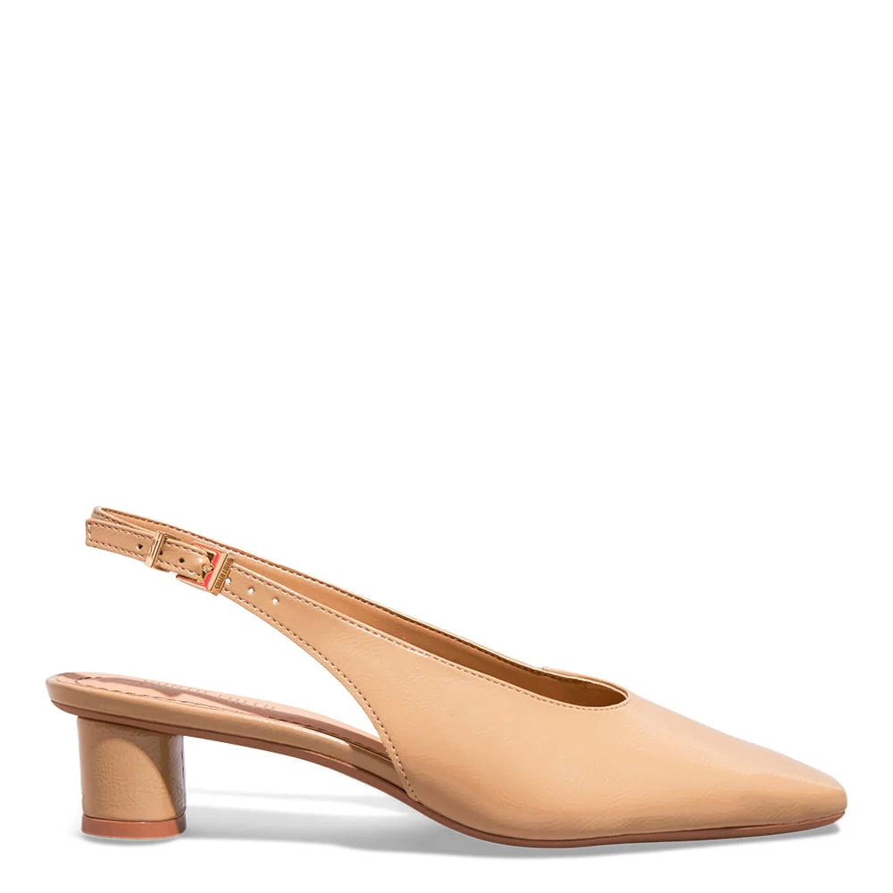 Scarpin Verniz  Bege Tan Bico Quadrado - vista 1 de 3