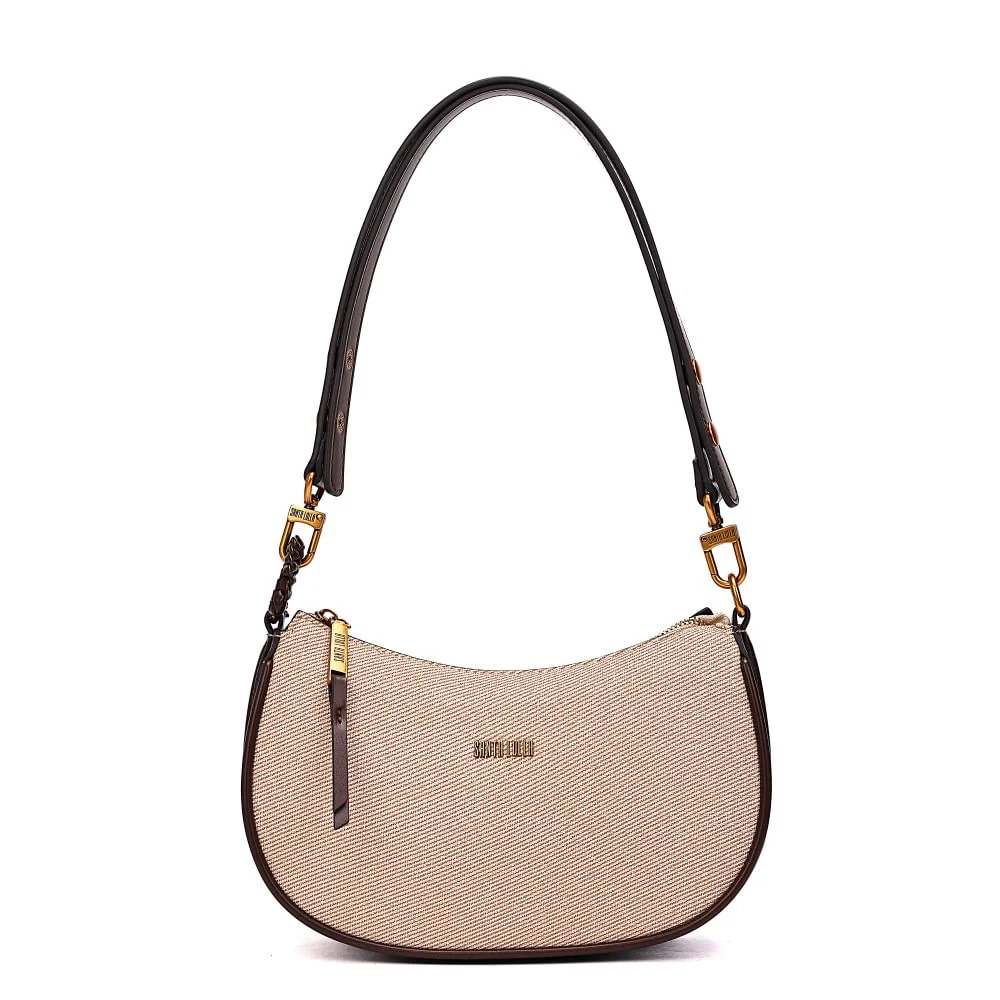 Bolsa Baguete Canvas Bege Alça De Ombro - vista 1 de 7