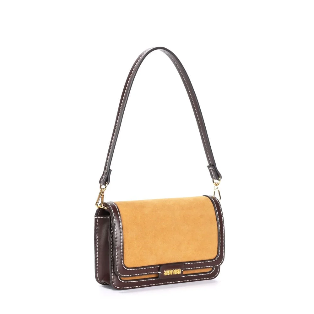Bolsa Pequena Camurça Amarelo Mostarda Alça Dupla - vista 2 de 3