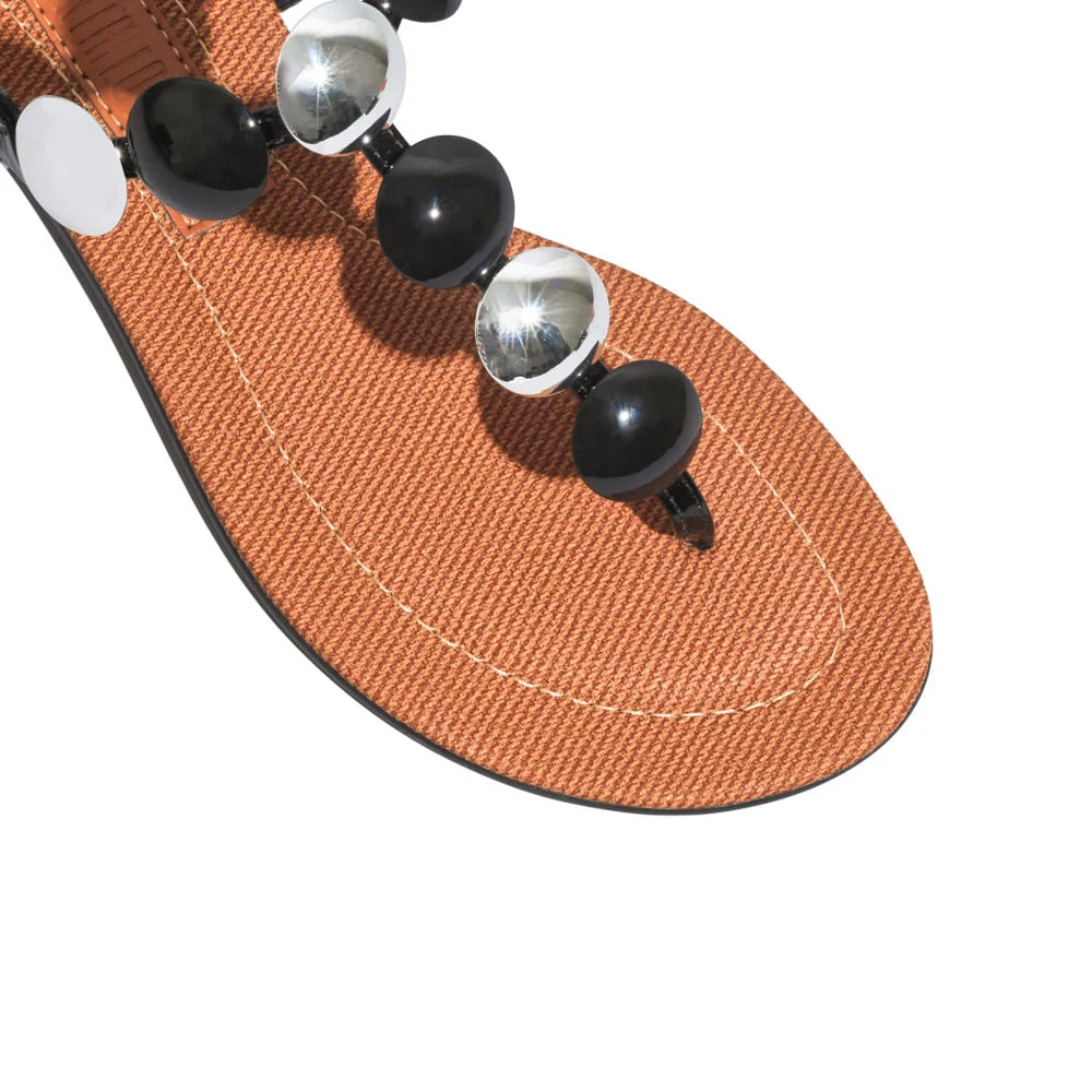 Rasteira Verniz Glossy Preta Tachas - vista 5 de 5