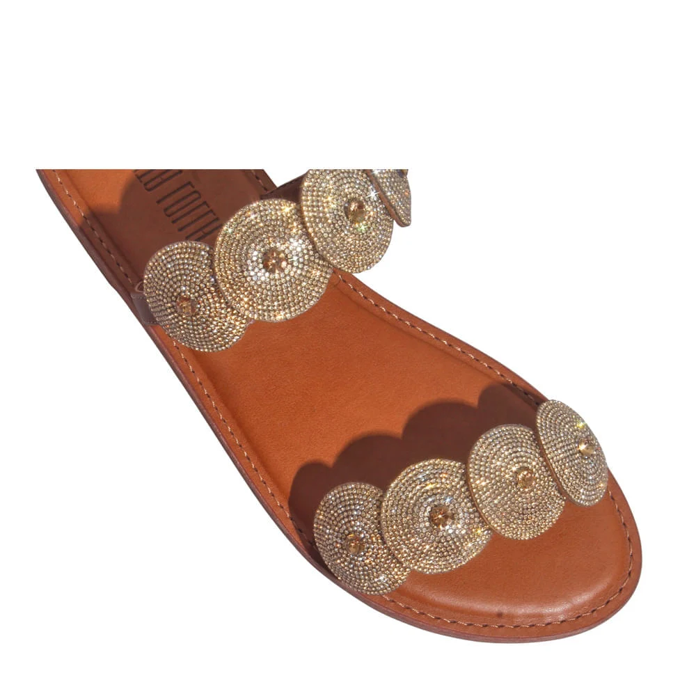Rasteira Napa Soft Caramelo Strass Brilho - vista 5 de 5