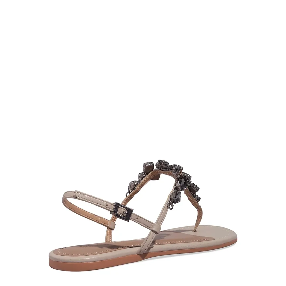 Rasteira Tira Salomé Pedraria Napa Soft Creme - vista 3 de 5