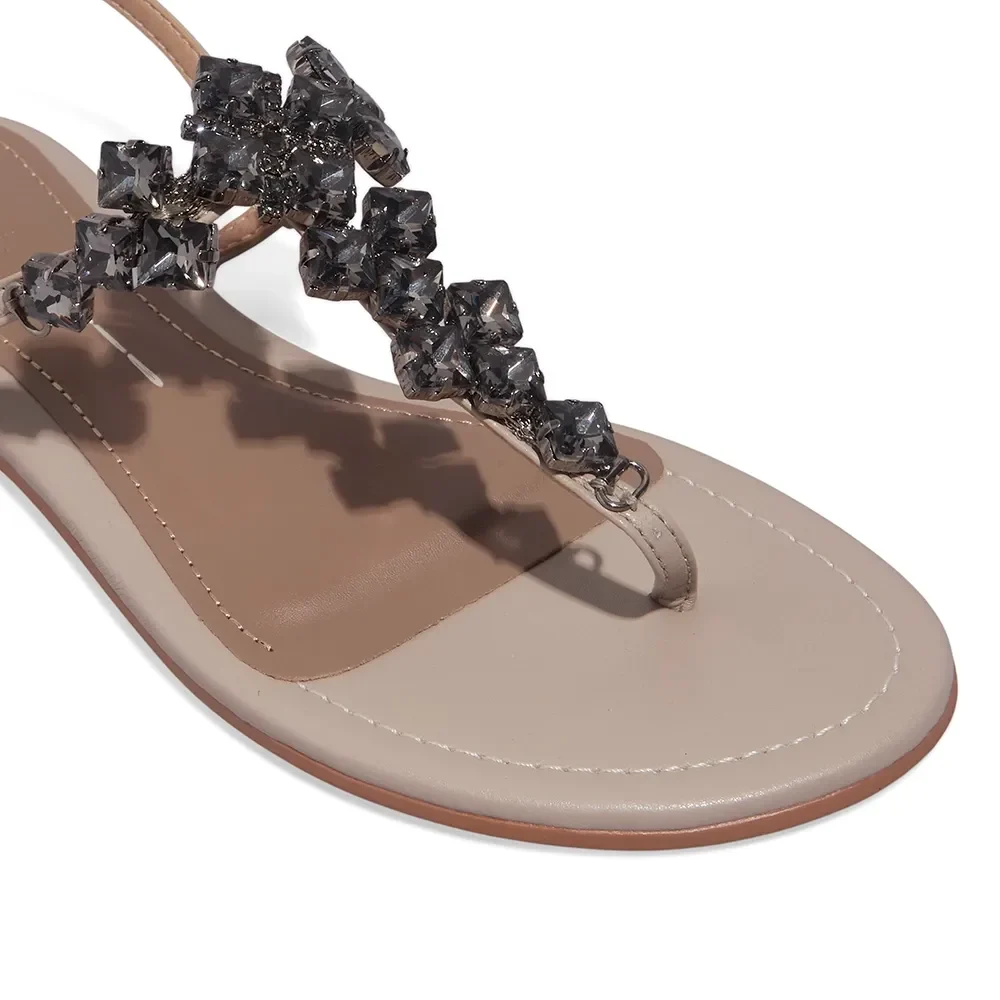 Rasteira Tira Salomé Pedraria Napa Soft Creme - vista 5 de 5