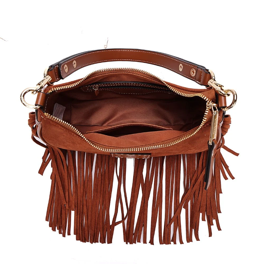Bolsa Hobo Camurça Marrom Franjas Alça de Ombro - vista 7 de 7