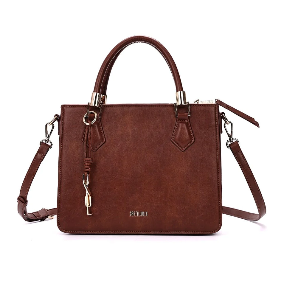 Bolsa Tote Média Estruturada Rústica Marrom Transversal - vista 1 de 7