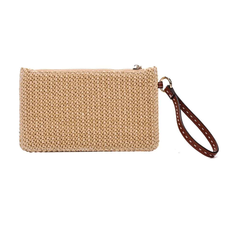 Clutch Pequena Palha Bege Alça De Mão - vista 5 de 7