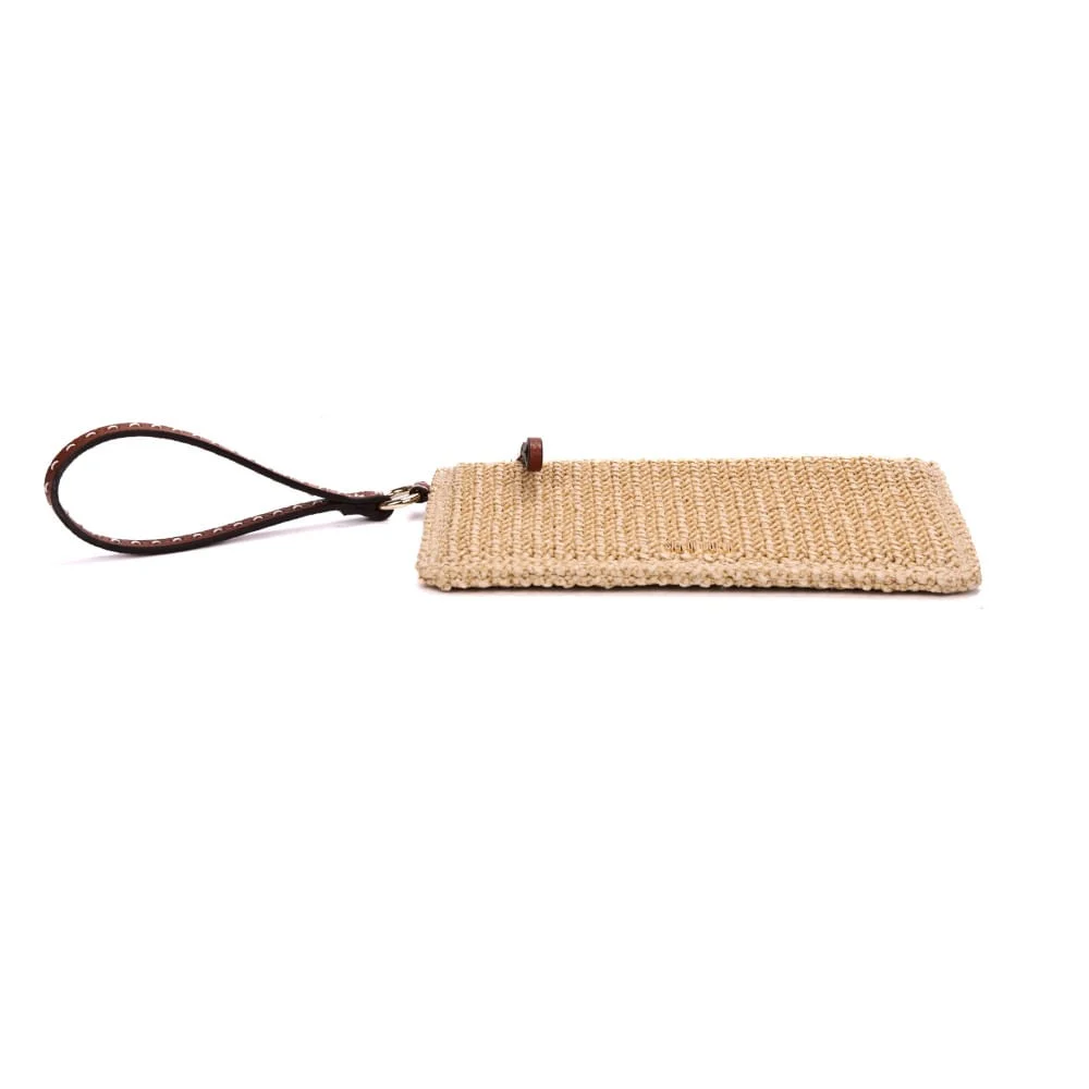 Clutch Pequena Palha Bege Alça De Mão - vista 6 de 7