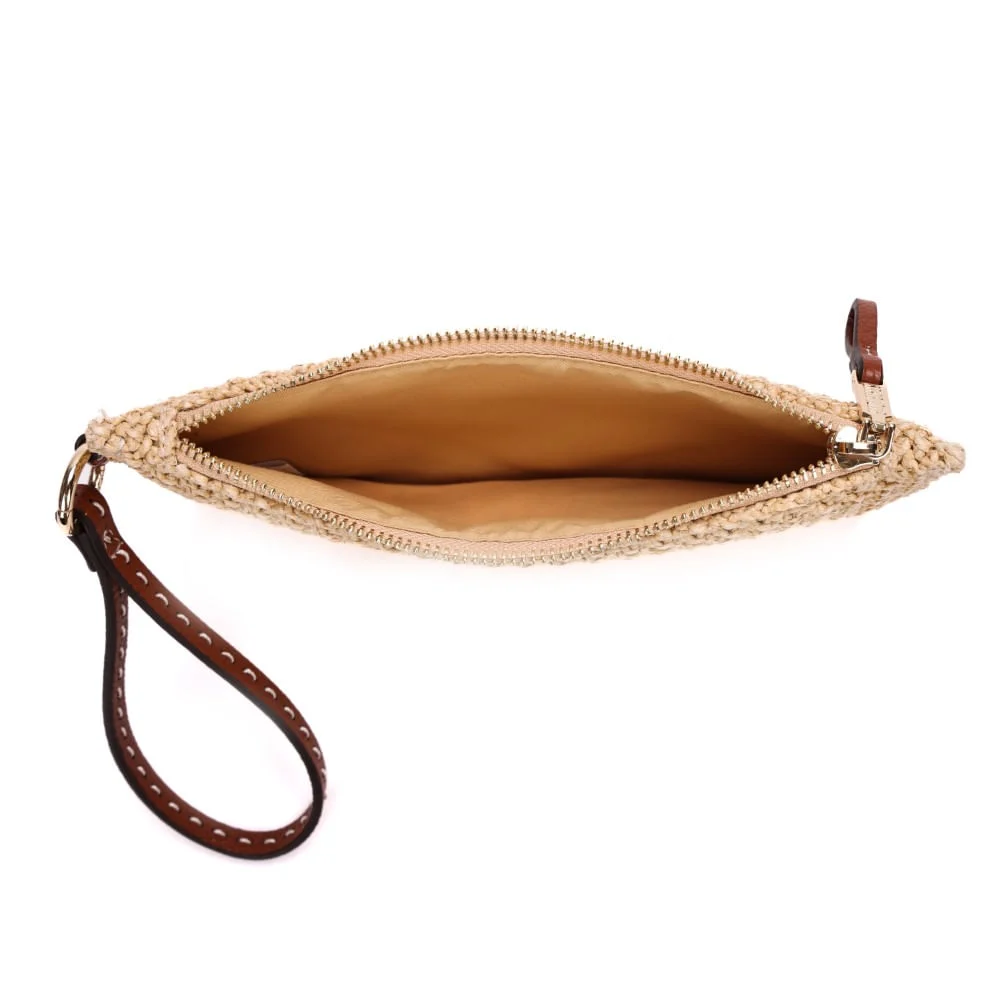 Clutch Pequena Palha Bege Alça De Mão - vista 7 de 7