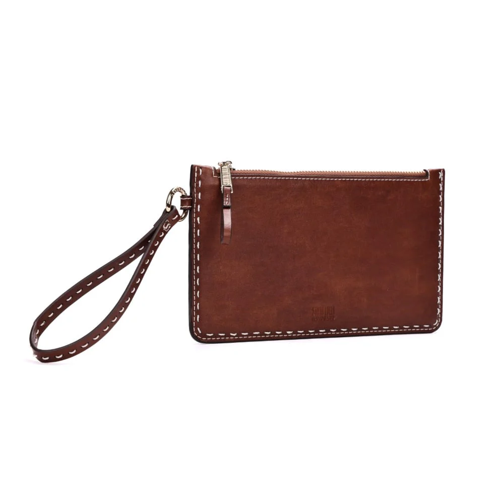 Clutch Rustica Alça De Mão Pespontos Marrom - vista 1 de 6