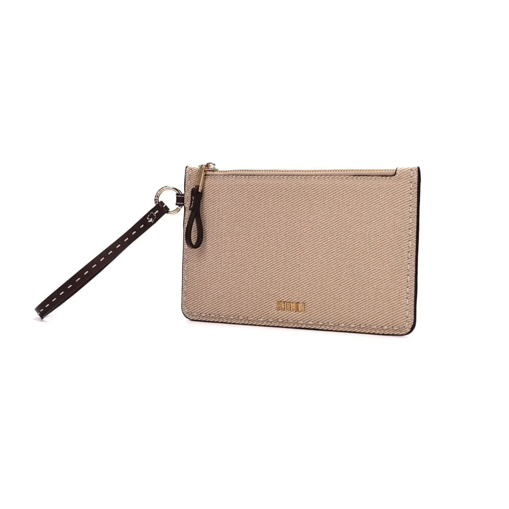 Clutch Canvas Alça De Mão Pespontos Bege - vista 3 de 7