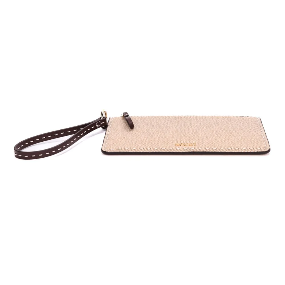 Clutch Canvas Alça De Mão Pespontos Bege - vista 6 de 7