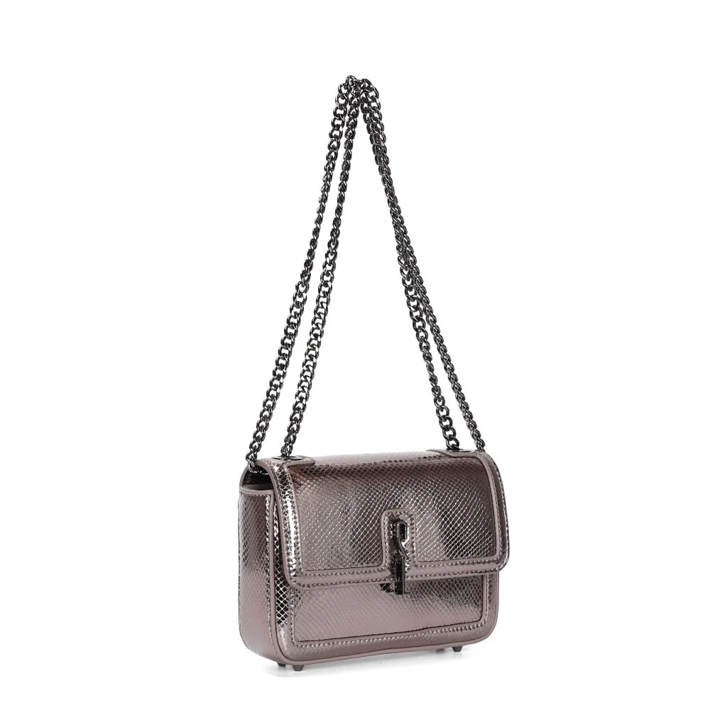 Bolsa Metalizada Cinza Grafite Alça Corrente De Ombro - vista 2 de 3