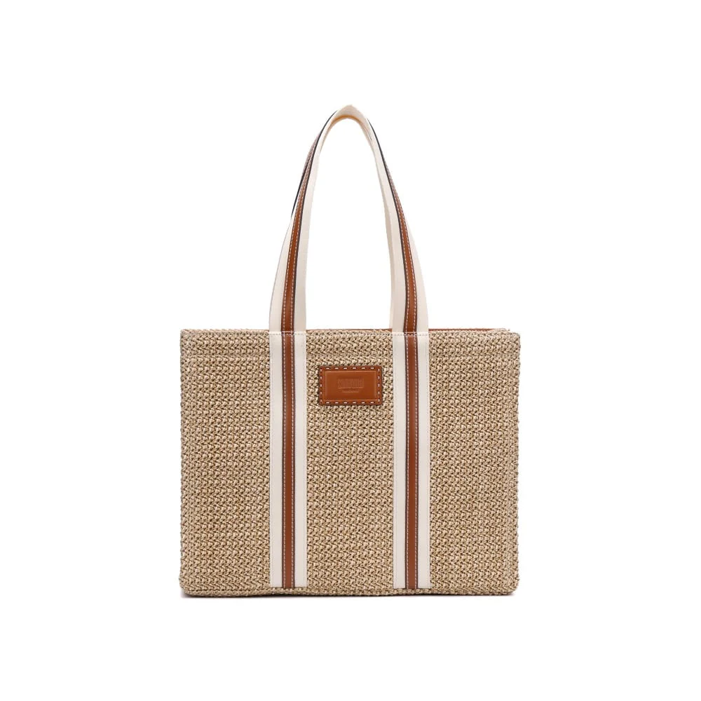 Bolsa Quadrada Estruturada Palha Preta Alça De Ombro - vista 1 de 5