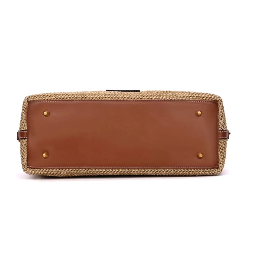 Bolsa Mala Palha Alça Dupla Transversal Bege - vista 6 de 7