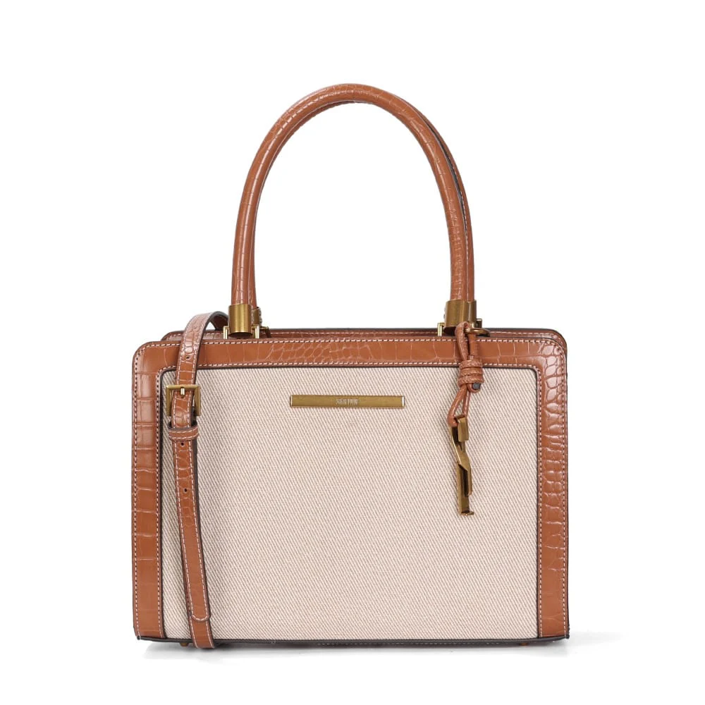 Bolsa Tote Bag Canvas Bege Transversal Pespontos - vista 1 de 3
