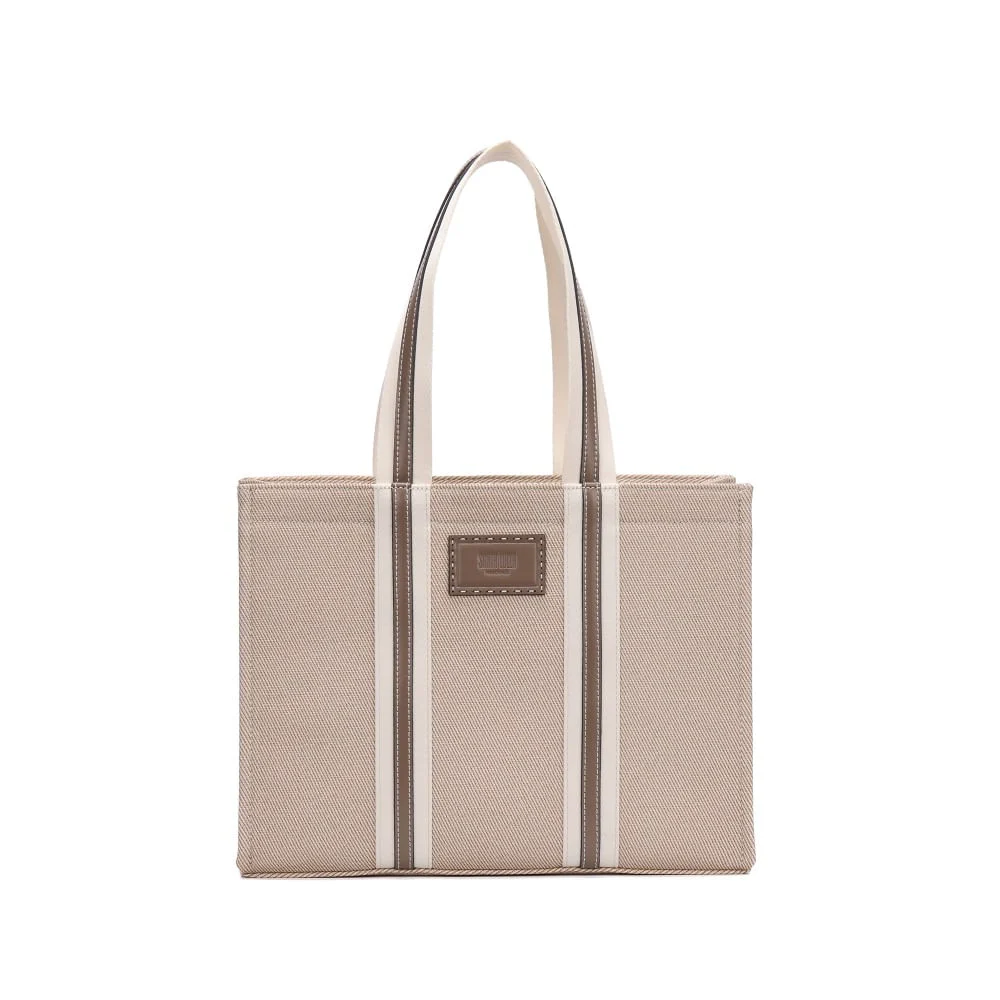 Bolsa Quadrada Estruturada Canvas Bege Alça De Ombro - vista 1 de 5