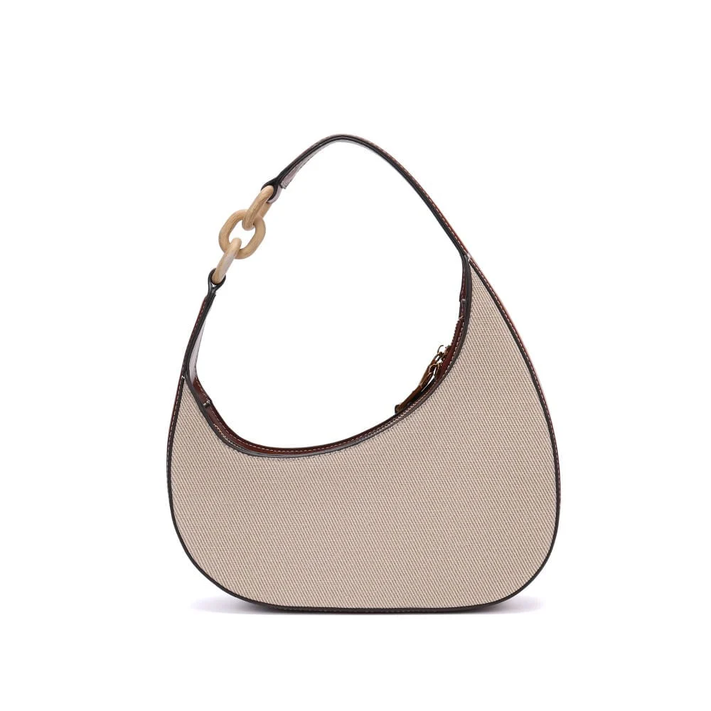 Bolsa Meia Lua Canvas Bege Alça De Ombro - vista 4 de 7