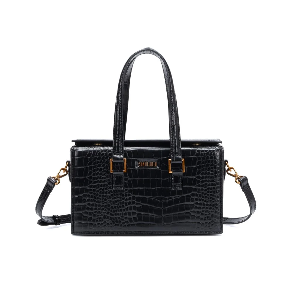 Bolsa Pequena Tote Croco Preta Alça Dupla - vista 1 de 5