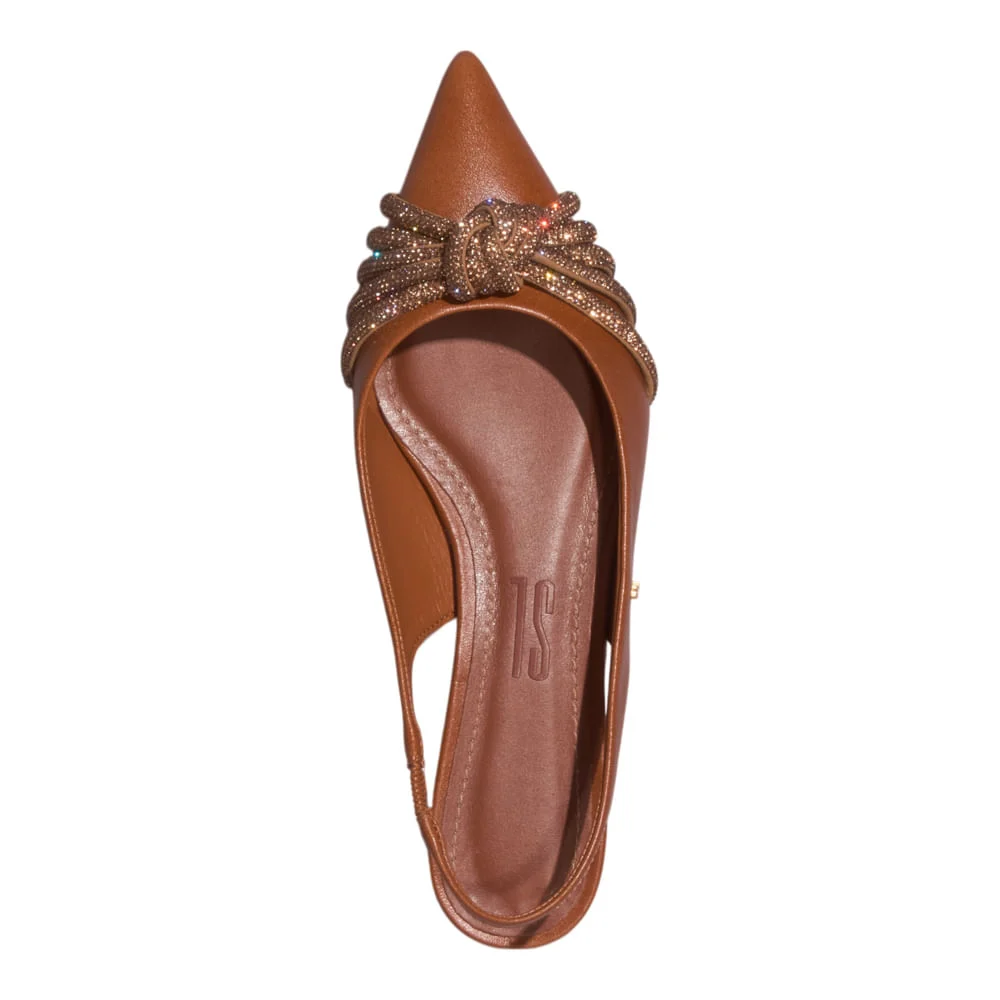 Sapatilha Slingback Couro Marrom Bico Fino - vista 4 de 4