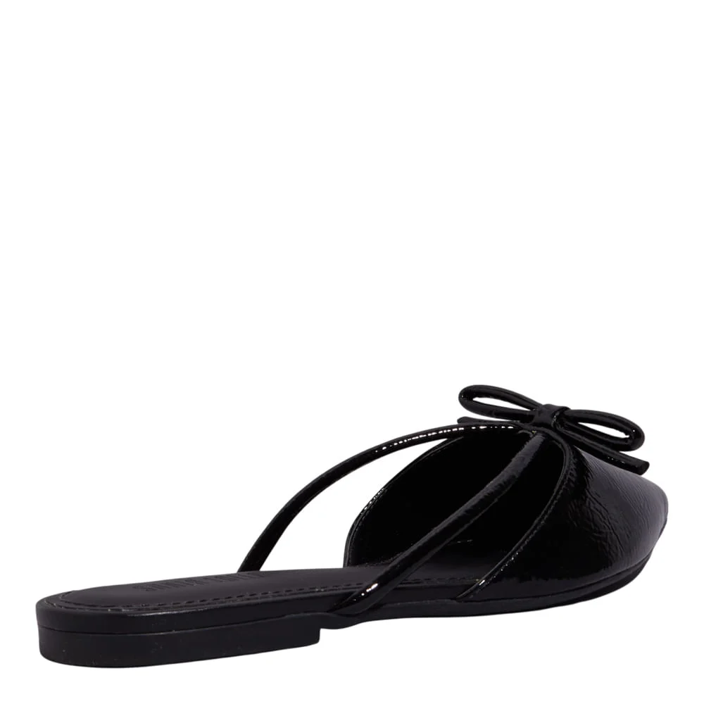 Mocassim Mule Verniz Preto Bico Fino Laço - vista 3 de 4